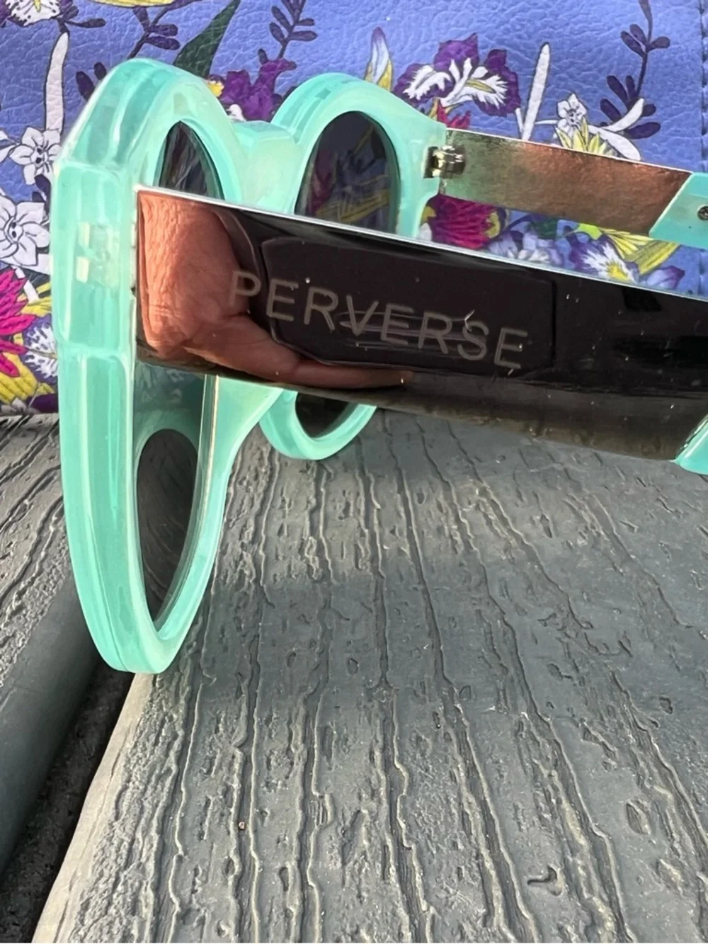Retro Perverse Mirrored Light Blue Sunglasses w/ Floral Case UV400 Y2K